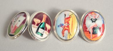 A PAIR OF SILVER AND FOUR VICES CUFF LINKS.