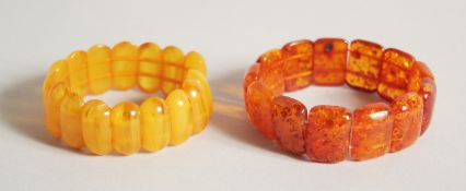 TWO FLEXIBLE AMBER BRACELETS. 46gms.