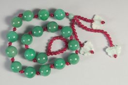 A VERY GOOD JADE BEAD NECKLACE. 18 x 2cm jade beads. 50cm long.