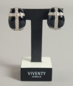 A VERY GOOD PAIR OF 1960's ONYX AND DIAMOND EARRINGS set in 18ct white gold. approx. 2 carats of