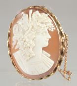 A VICTORIAN OVAL CAMEO, a long young lady with fruiting vines in her hair. 4cm x 3cm.