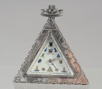 A TRIANGULAR SILVER MASONIC CERVINE POCKET WATCH.