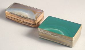 TWO GILT METAL AND METAL SNUFF BOXES. 2.5ins long.