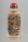 A CHINESE BOW FRONTED REVERSE PAINTED SNUFF BOTTLE. 3.25ins long.