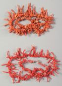 TWO CORAL NECKLACES 28cm & 23cm long.