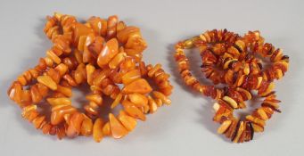 FOUR VARIOUS STINGS OF AMBER BEADS. 110gms.