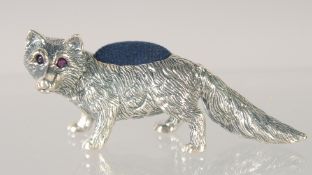 A CAST SILVER FOX PIN CUSHION.2.25ins.