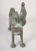 A 12TH-13TH CENTURY PERSIAN SELJUK KHURASAN BRONZE FELINE INCENSE BURNER, 17cm long.