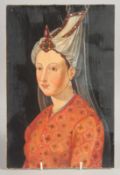 A OTTOMAN TURKISH HURREM SULTAN PORTRAIT, oil on wood, 32.5cm x 21cm.