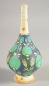 AN OTTOMAN KUTAHYA POTTERY ROSEWATER SPRINKER, 18.5cm high.