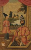 SCHOOL OF MIRZA BABA: A RARE ISLAMIC QAJAR OIL PAINTING DEPICTING MOHAMMED SHAH; the second ruler of