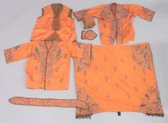 A FINE LATE 19TH CENTURY OTTOMAN TURKISH COMPLETE SEVEN-PIECE EMBROIDERED OUTFIT, (7).