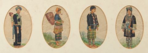 FOUR EARLY 20th CENTURY SCENES OF FIGURES in traditional regional dress, each 6
