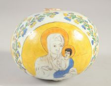 AN OTTOMAN ARMENIAN GLAZED POTTERY HANGING BALL, 13cm wide.