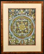 A TIBETAN THANGKA, framed and glazed, image 30cm x 22cm.