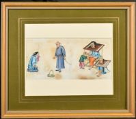 SIX CHINESE PITH PAINTINGS OF VARIOUS PUNISHMENT SCENES, uniformly framed and glazed, each image