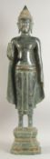 A LARGE DECORATIVE BRONZE FLOOR-STANDING BUDDHA, 87cm high.