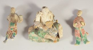 THREE SONG PERIOD SANCAI GLAZED TOMB FIGURES, (3).