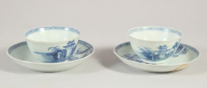TWO CHINESE NANKING CARGO TEACUPS AND SAUCERS, (4 pieces).