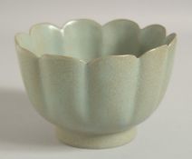A CHINESE RU WARE PETAL FORM BOWL, 16cm diameter.