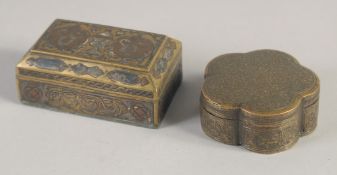 A KASHMIRI LIDDED BRASS BOX, together with an Egyptian box with hinged lid, (2).