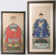 TWO GOOD CHINESE ANCESTOR PAINTINGS, depicting a seated robed male and female wearing traditional
