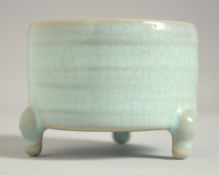 A CHINESE RU WARE TRIPID CENSER, 9.5cm diameter.