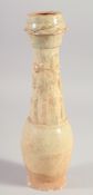 A CHINESE SONG CELADON GLAZE POTTERY FUNERARY VASE, 30cm high.