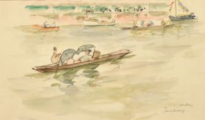 Paul Lucien Maze (1887-1979) French/British, boating at Henley, watercolour, signed and inscribed,