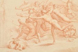 After Michelangelo, archers shooting at a herm, print, plate size 10.75