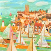Alan Furneaux (b.1953) British, 'PZ11', sailing boats leaving harbour, oil on board, signed, 30