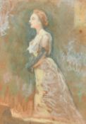 19th Century Continental School, a study of an elegant female figure, pastel, indistinctly signed in