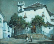 Albert Moulton Foweraker (1873-1942) British, figures outside a church in San Roque, watercolour,