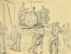 Attributed to Erich Wolfsfeld (1884-1956) German, A band and dancers, pencil and crayon, paper