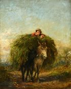 Charles Henry Poingdestre (1825-1905), a young boy atop a bundle of foliage being carried by two
