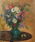 Kalman Kemeny (1896-1994) Hungarian/British, a still life of flowers in a green vase, oil on canvas,