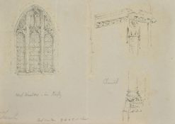 Circle of John Ruskin, Studies of ecclesiastical details, a glass window and pillar, pencil on