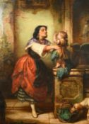 Alfred Fowler Patten (1829-1888) British, 'A Game of Play at the Fountain', a mother and child in an