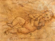 An Old Master study of a child, ink on vellum, indistinctly inscribed, 6.5