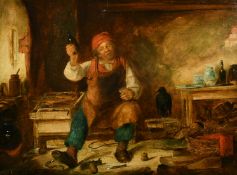 Alfred Green (19th Century) English School, a blacksmith enjoying a drink in his workshop, oil on