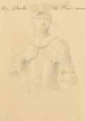 An antique study of a half-length figure in armour, pencil and inscribed in ink 'King Charles the