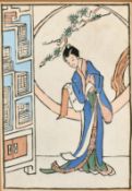 Bertha Boynton Lum (1869-1954) USA, the Chinese Poetress 'Li Yi An', woodcut in colours, 6.5