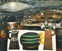 Alan Furneaux (b.1953) British, 'Cornish Moon and Daffodils, 2011', oil on board, signed, 16.75