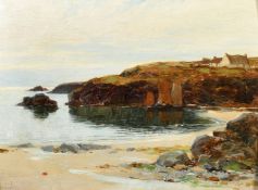 Richard Wane (1852-1904) British, a view of boats in Polurrian Bay, oil on canvas laid onto board,