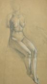Late 19th English School, a pencil and chalk study of a female nude, 17.25