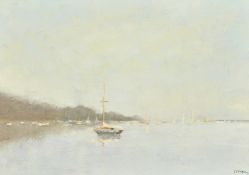 Paul Allen (20th/21st Century), Yachts at anchor, Bosham, West Sussex, oil on canvas, signed and