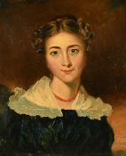 19th Century School, a head and shoulders study of a female figure, oil on carton, 10.5