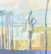 Kirsty Wither (20th Century) 'Early Morning Grey', A nude lady standing looking out onto a