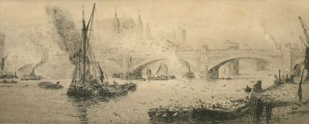 William Lionel Wyllie (1851-1931) British, 'Southwark Bridge', etching, signed in pencil, plate size
