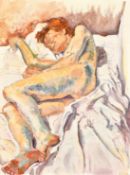 A sleeping nude lying on a bed, oil on canvas, initialed, C.M.W.G, 28